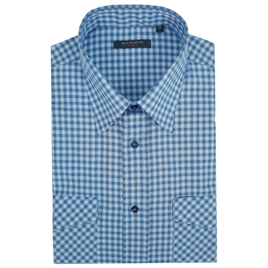 Camicia Hawaiana Uomo Cromoncent: Maniche Corte A Quadri Bufalo, Colore Cocco Turchese