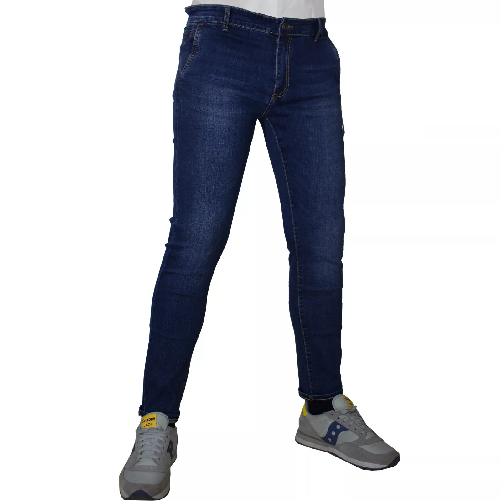 Jeans Uomo Slim Fit Elasticizzati 5 Tasche Slavati Taschino 46 48 50 52 54 56
